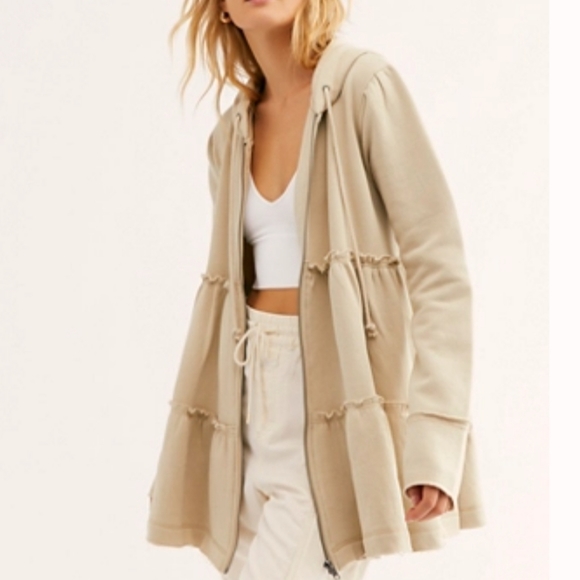 Free People Tops - Free People Tiered Trapeze Zip Hoodie Sweatshirt Sweater Cardigan Grey / Tan XS